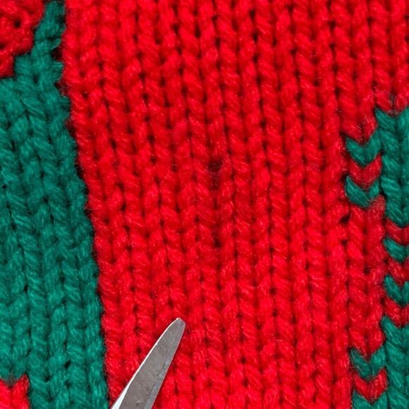 Vintage 90s Cropped Knit Cardigan Sweater Bright Cherry Red Scottie Dog Plaid - Picture 7 of 11